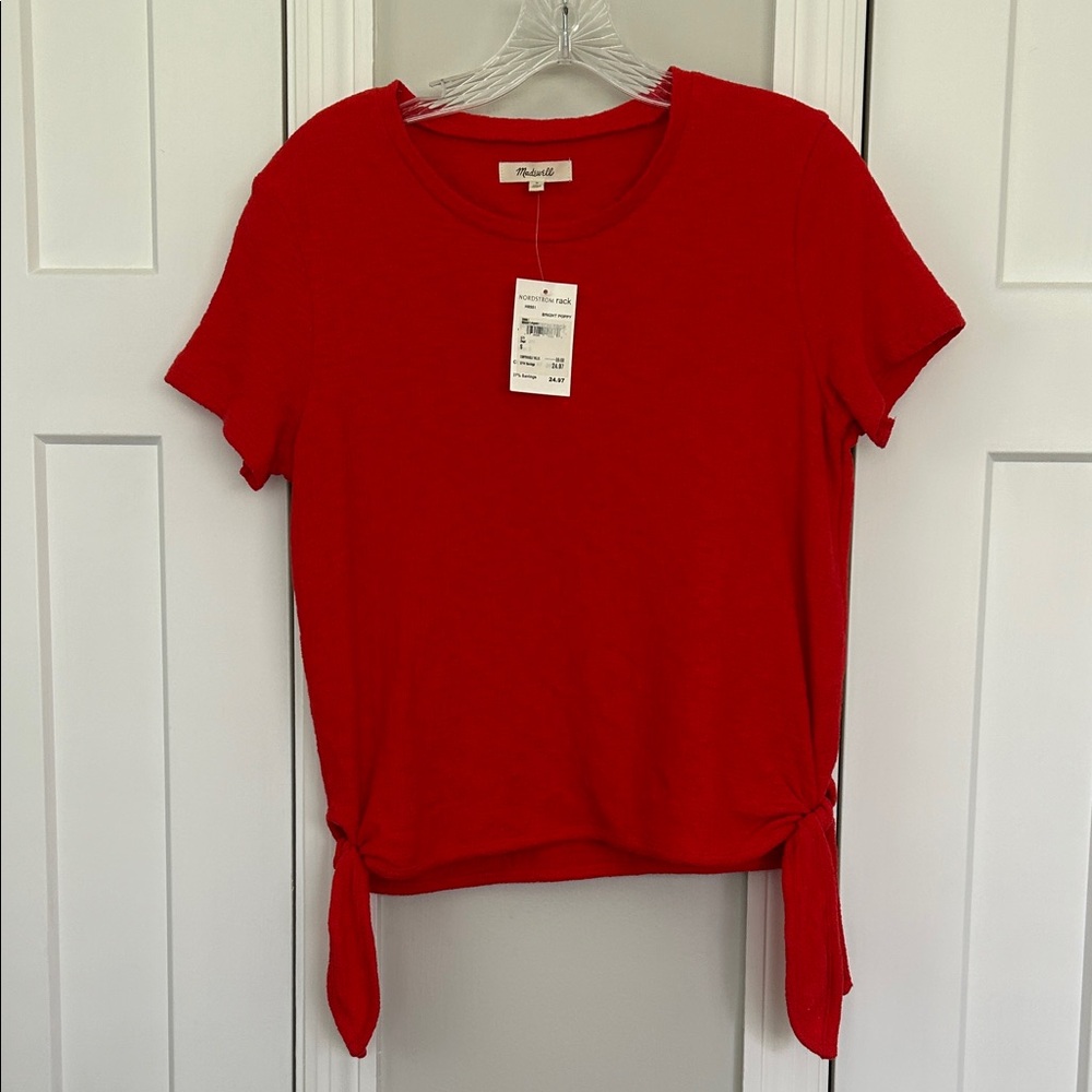 Madewell Red Short Sleeve Tie Hem Tee